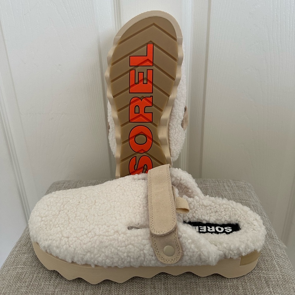 NWOT ✨ SOREL Viibe Cozy Clog Natural Cream Shearling Platform Shoe Size 12